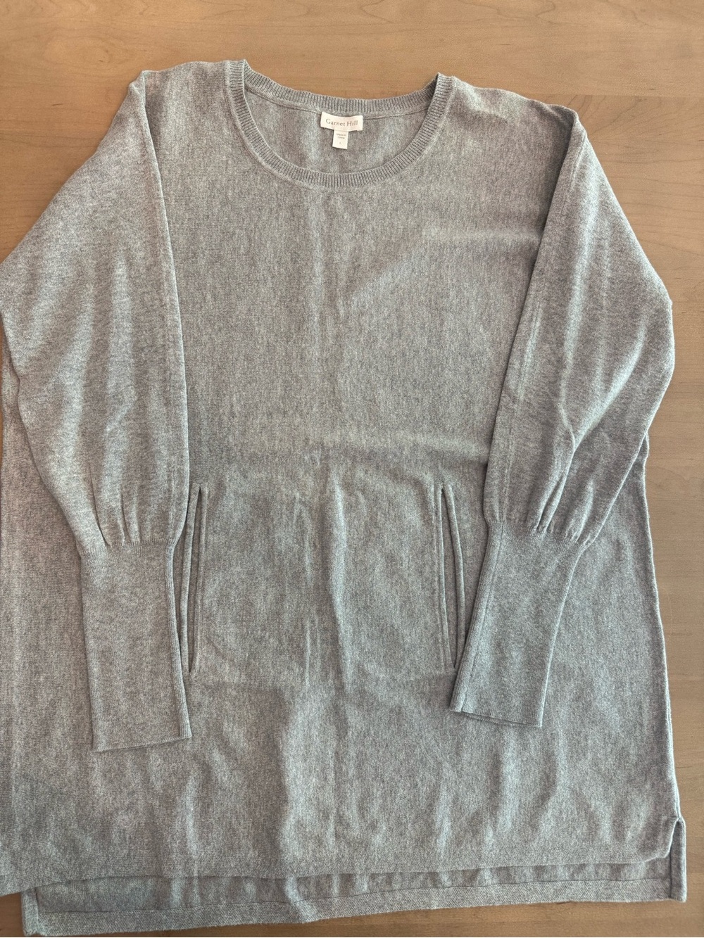 Garnet Hill Light Gray Long Sleeve 100% Cotton Tunic Sweater